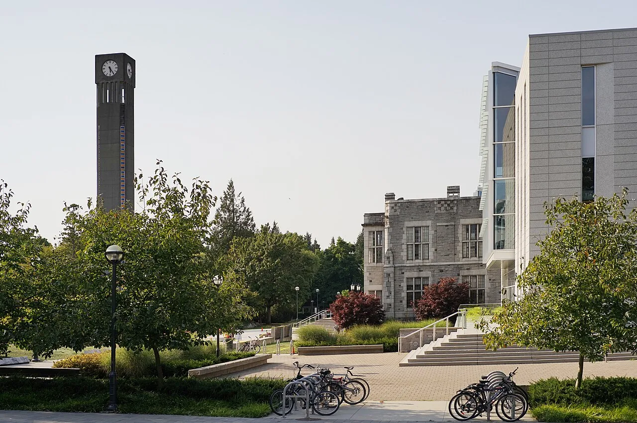 UBC Clock Tower and IKB Learning Centre as seen from Hennings